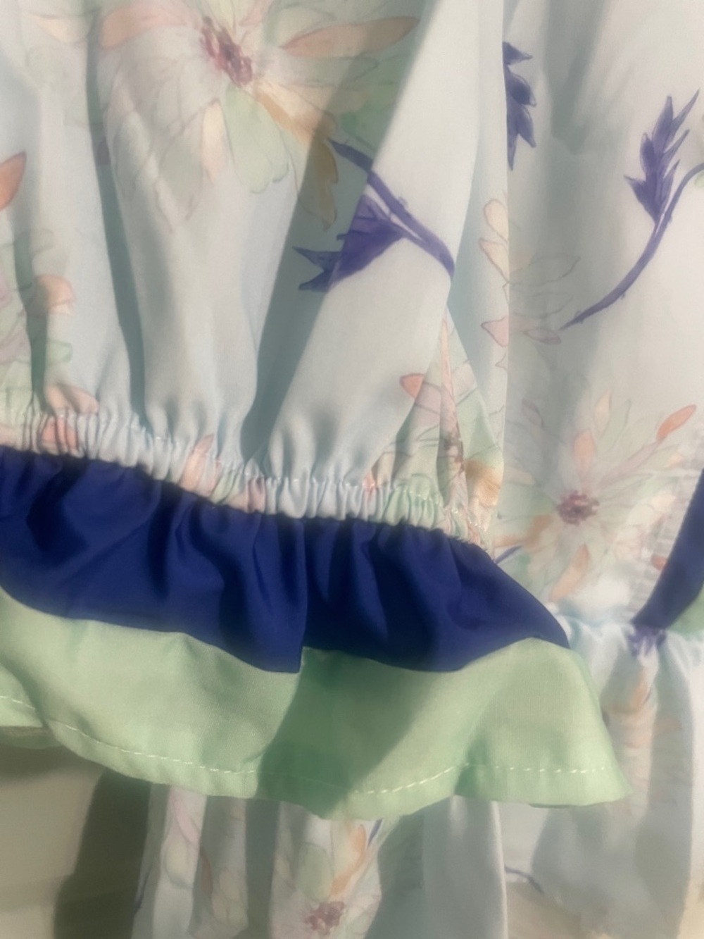 Light Blue Floral Peplum Top with Green and blue Trim - Picture 5 of 8